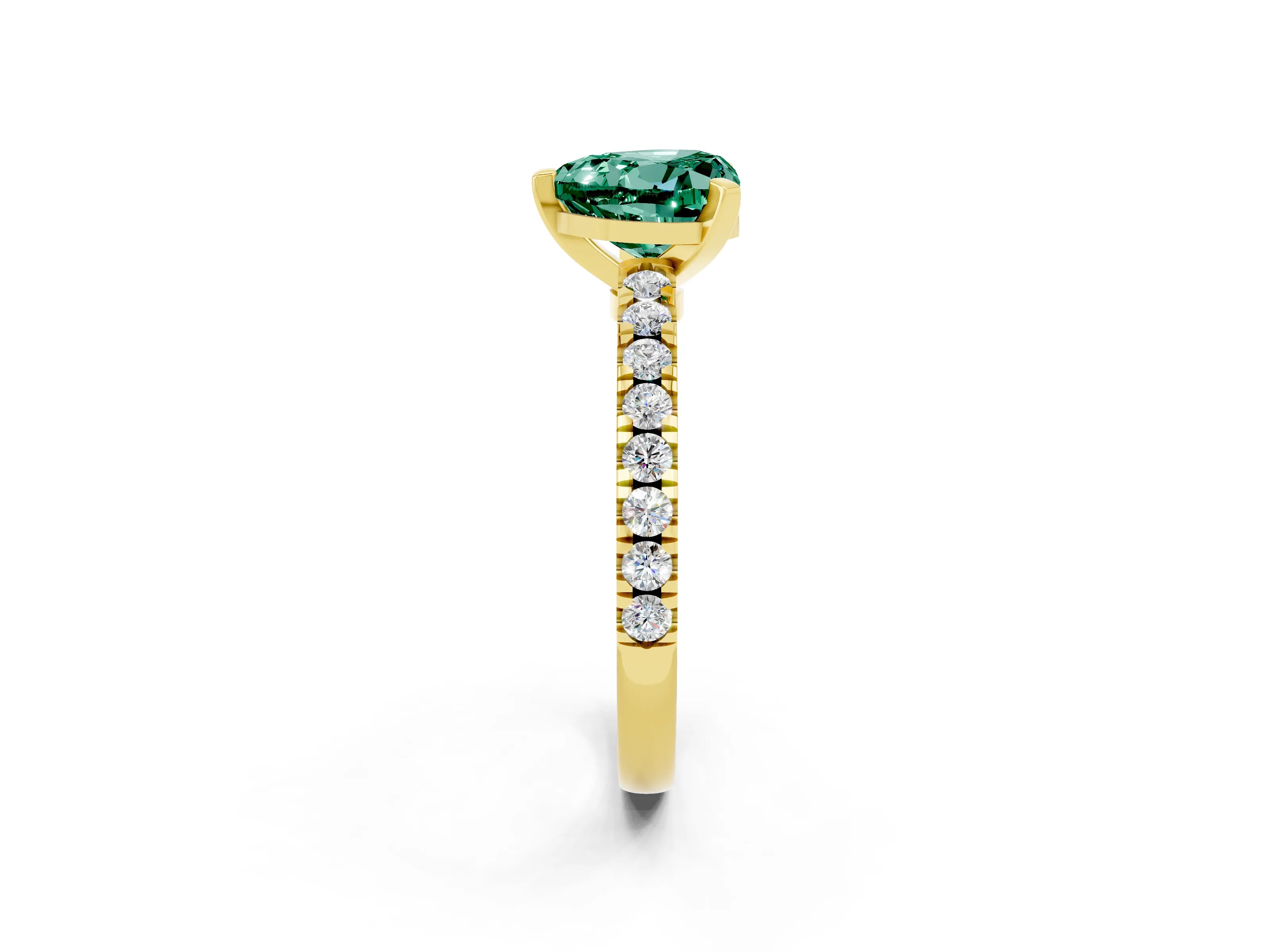 Yellow gold Heart Cut Solitaire Diamond with Pavé Band and Four-Prong Setting_2