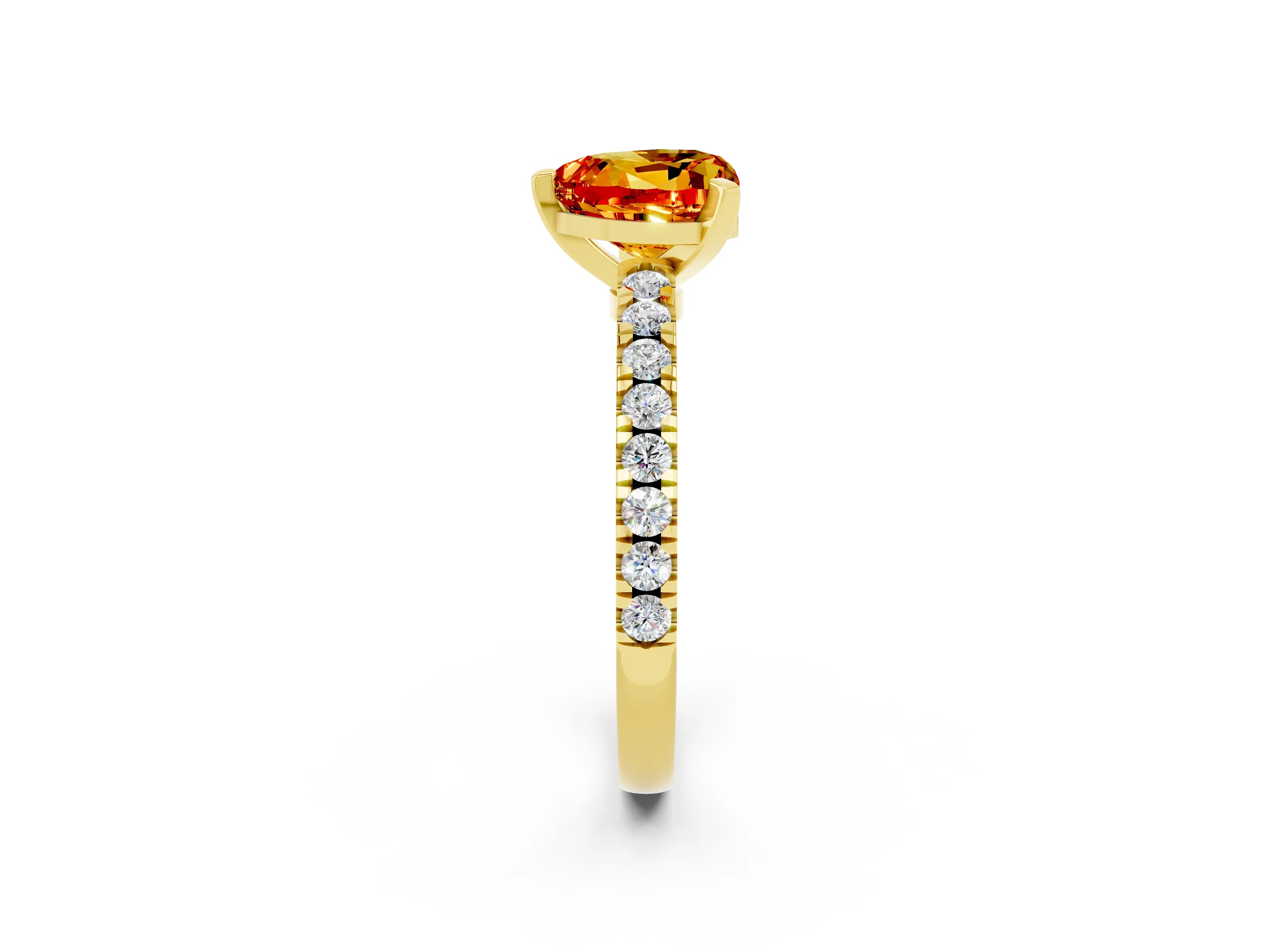 Yellow gold Heart Cut Solitaire Diamond with Pavé Band and Four-Prong Setting_2