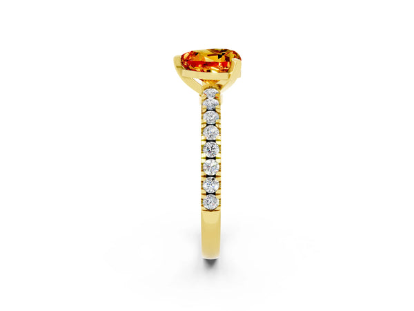 Yellow gold Heart Cut Solitaire Citrine with Pavé Band and Four-Prong Setting