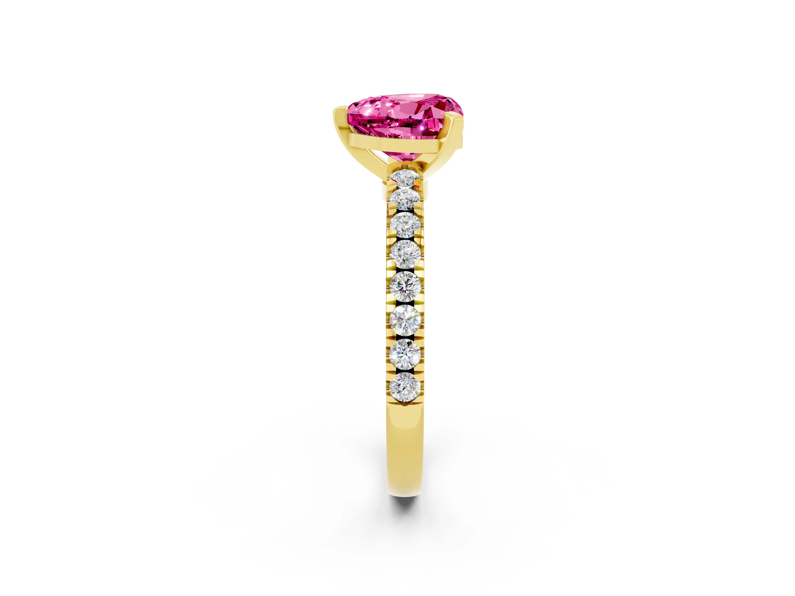 Yellow gold Heart Cut Solitaire Diamond with Pavé Band and Four-Prong Setting_2