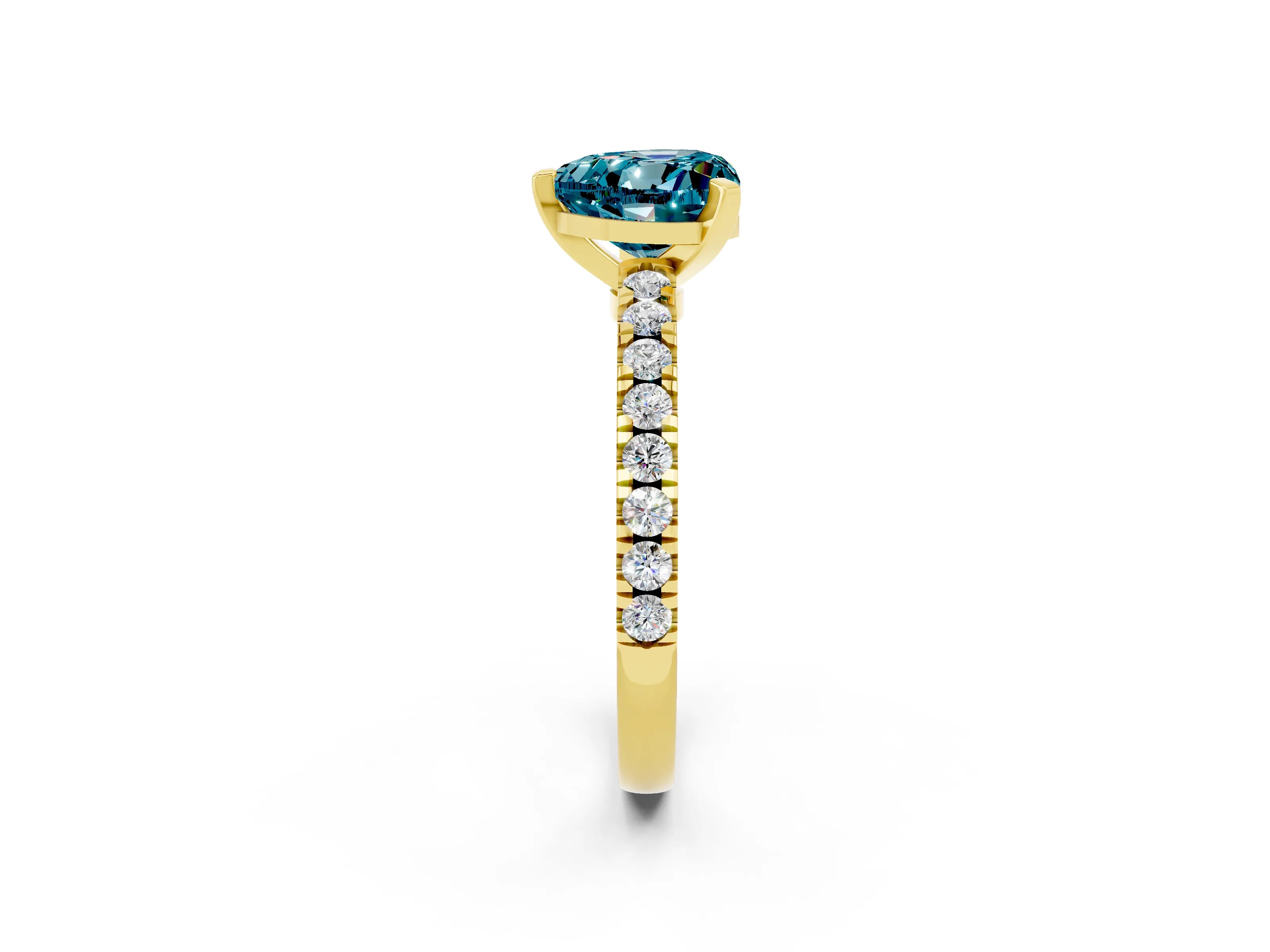 Yellow gold Heart Cut Solitaire Diamond with Pavé Band and Four-Prong Setting_2