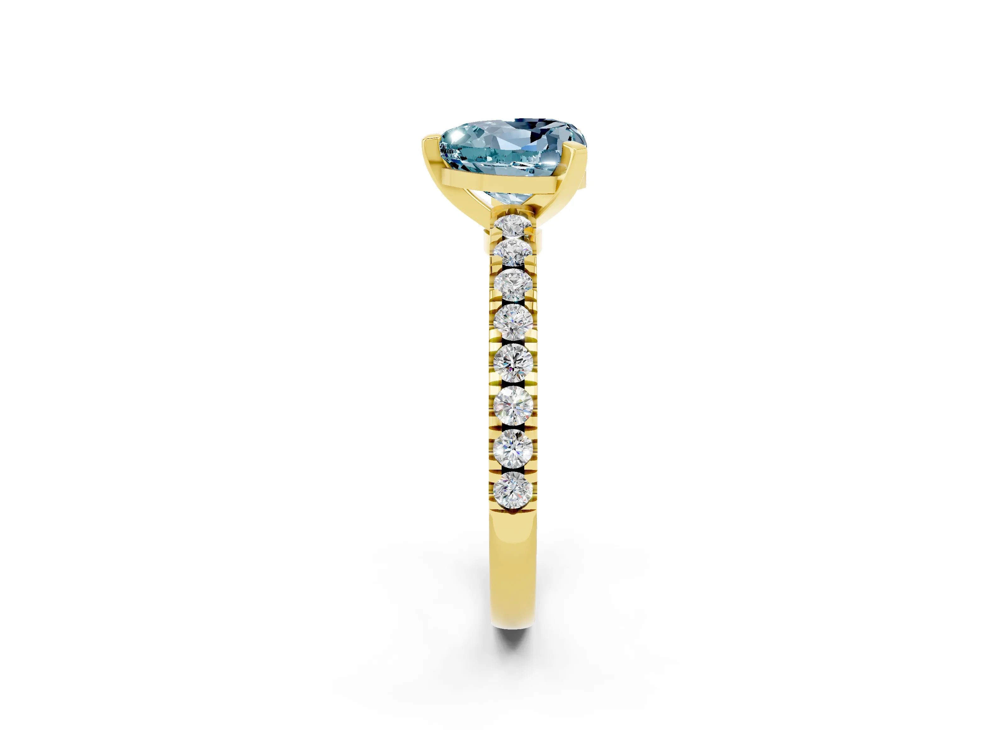 Yellow gold Heart Cut Solitaire Diamond with Pavé Band and Four-Prong Setting_2