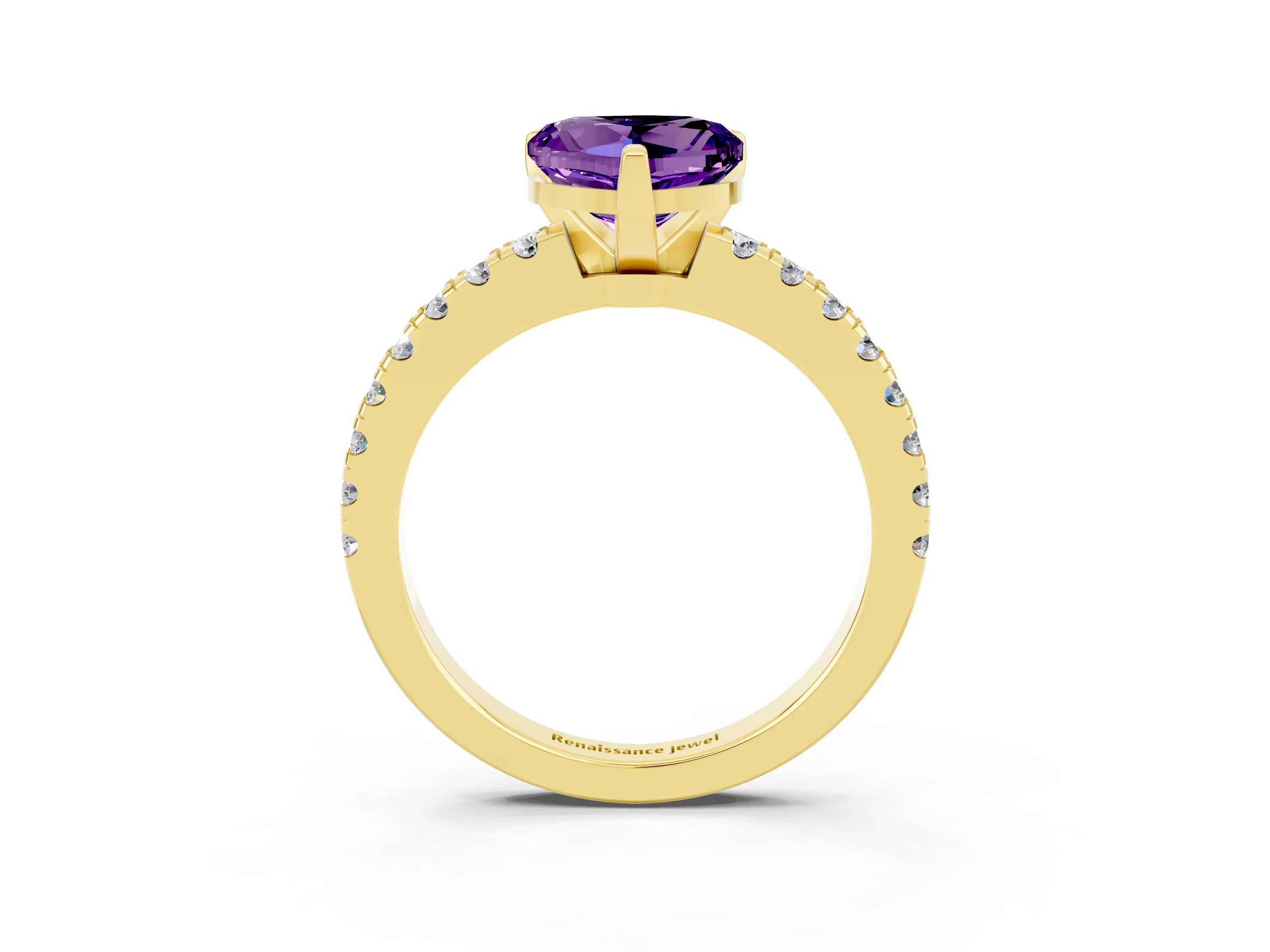 Yellow gold Heart Cut Solitaire Diamond with Pavé Band and Four-Prong Setting_3