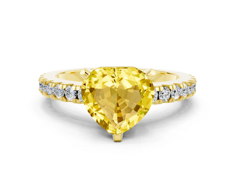 Yellow gold Heart Cut Solitaire Diamond with Pavé Band and Four-Prong Setting