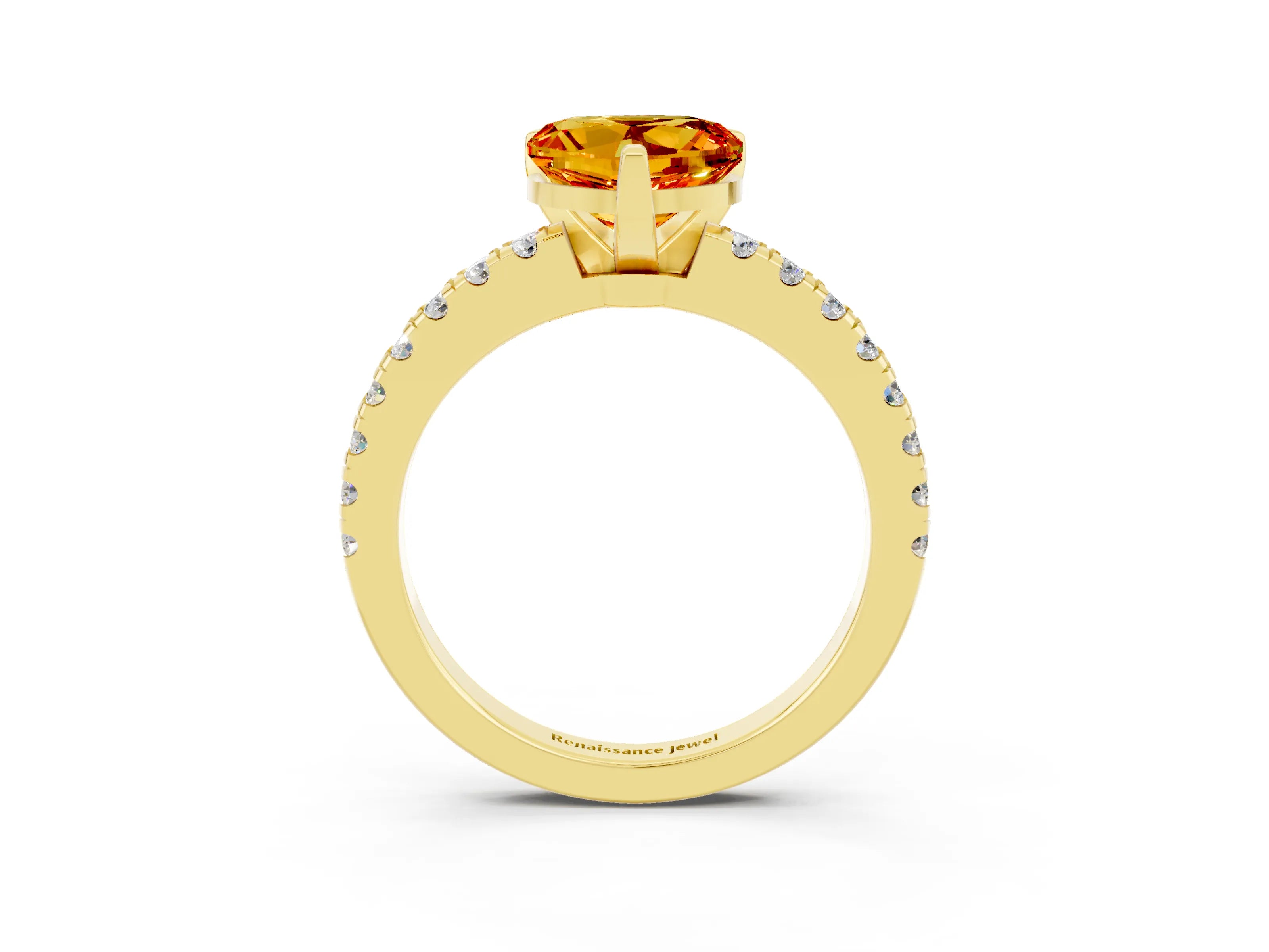 Yellow gold Heart Cut Solitaire Diamond with Pavé Band and Four-Prong Setting_3