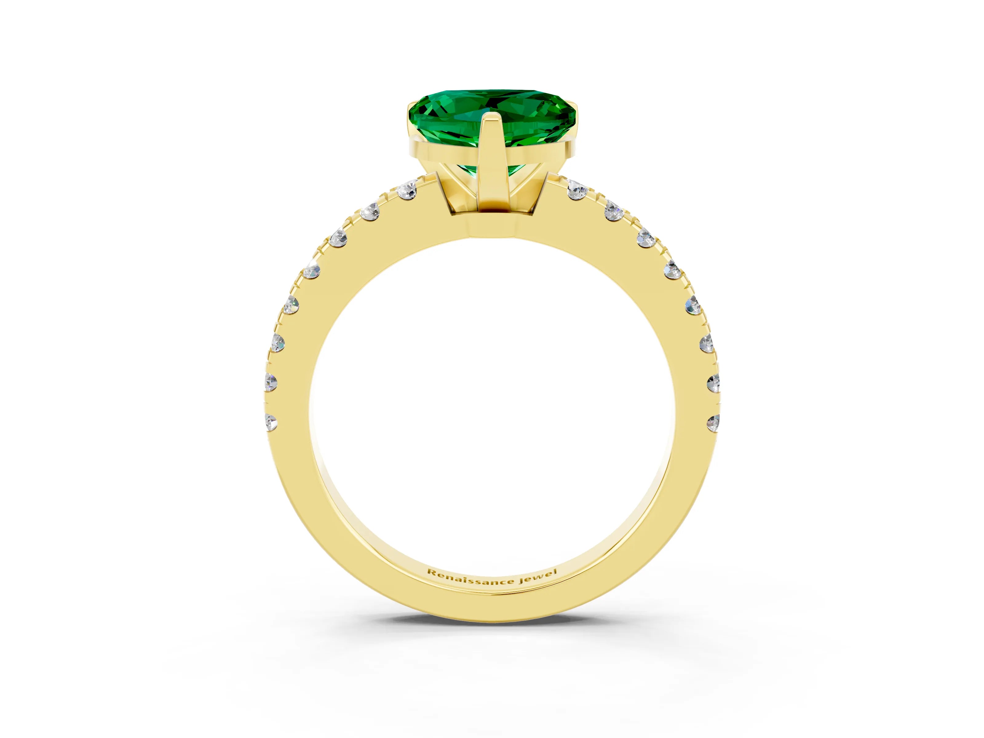 Yellow gold Heart Cut Solitaire Diamond with Pavé Band and Four-Prong Setting_3