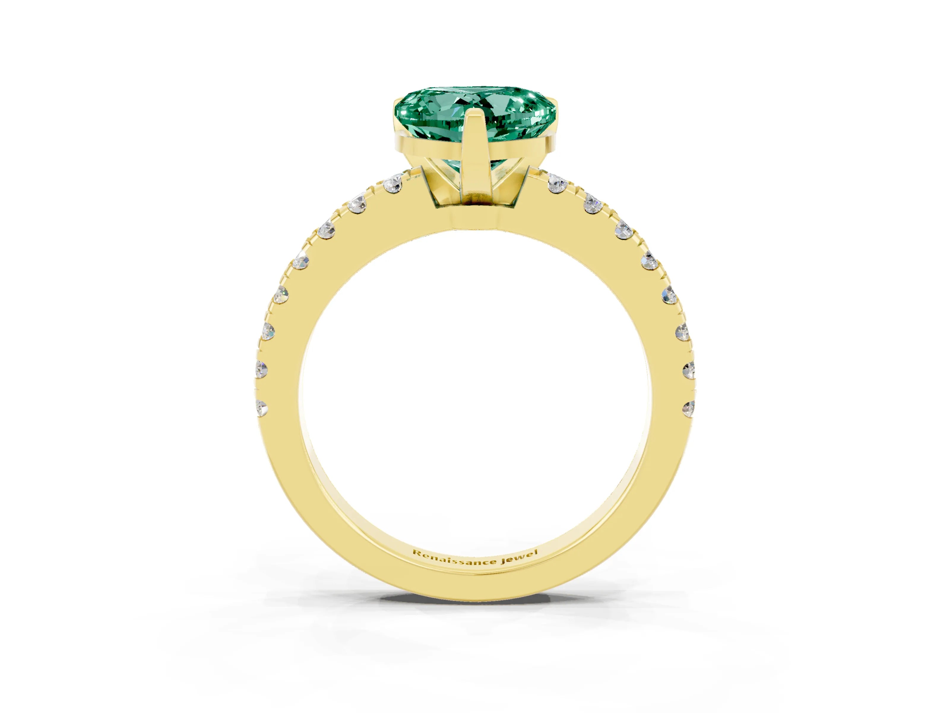 Yellow gold Heart Cut Solitaire Diamond with Pavé Band and Four-Prong Setting_3