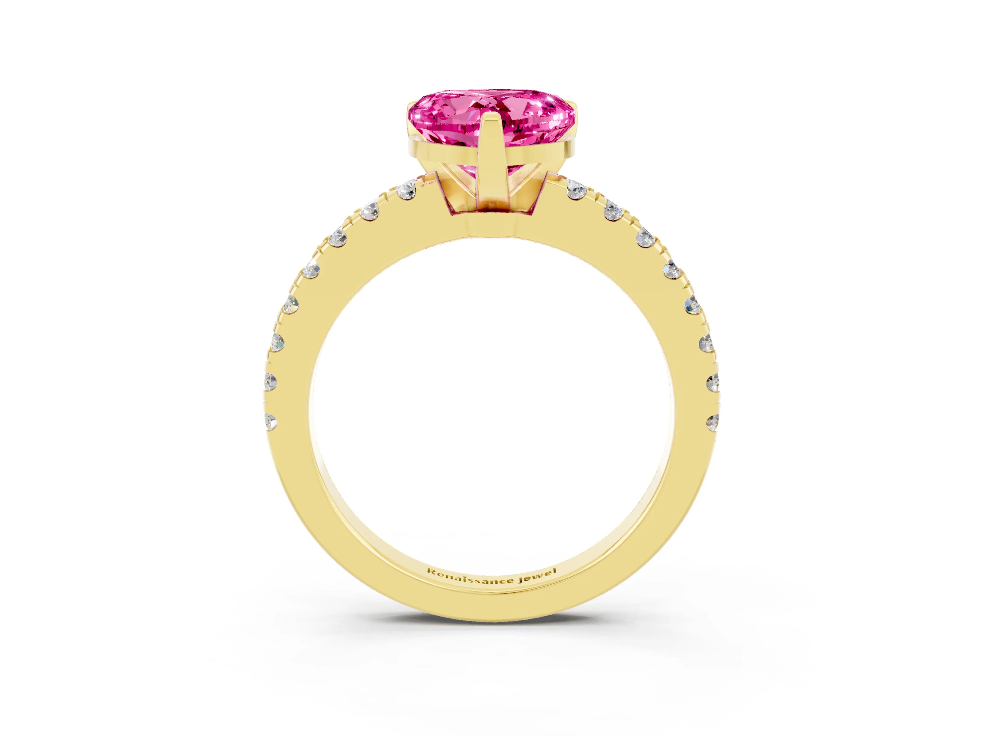 Yellow gold Heart Cut Solitaire Diamond with Pavé Band and Four-Prong Setting_3