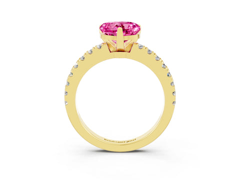 Yellow gold Heart Cut Solitaire Diamond with Pavé Band and Four-Prong Setting_3