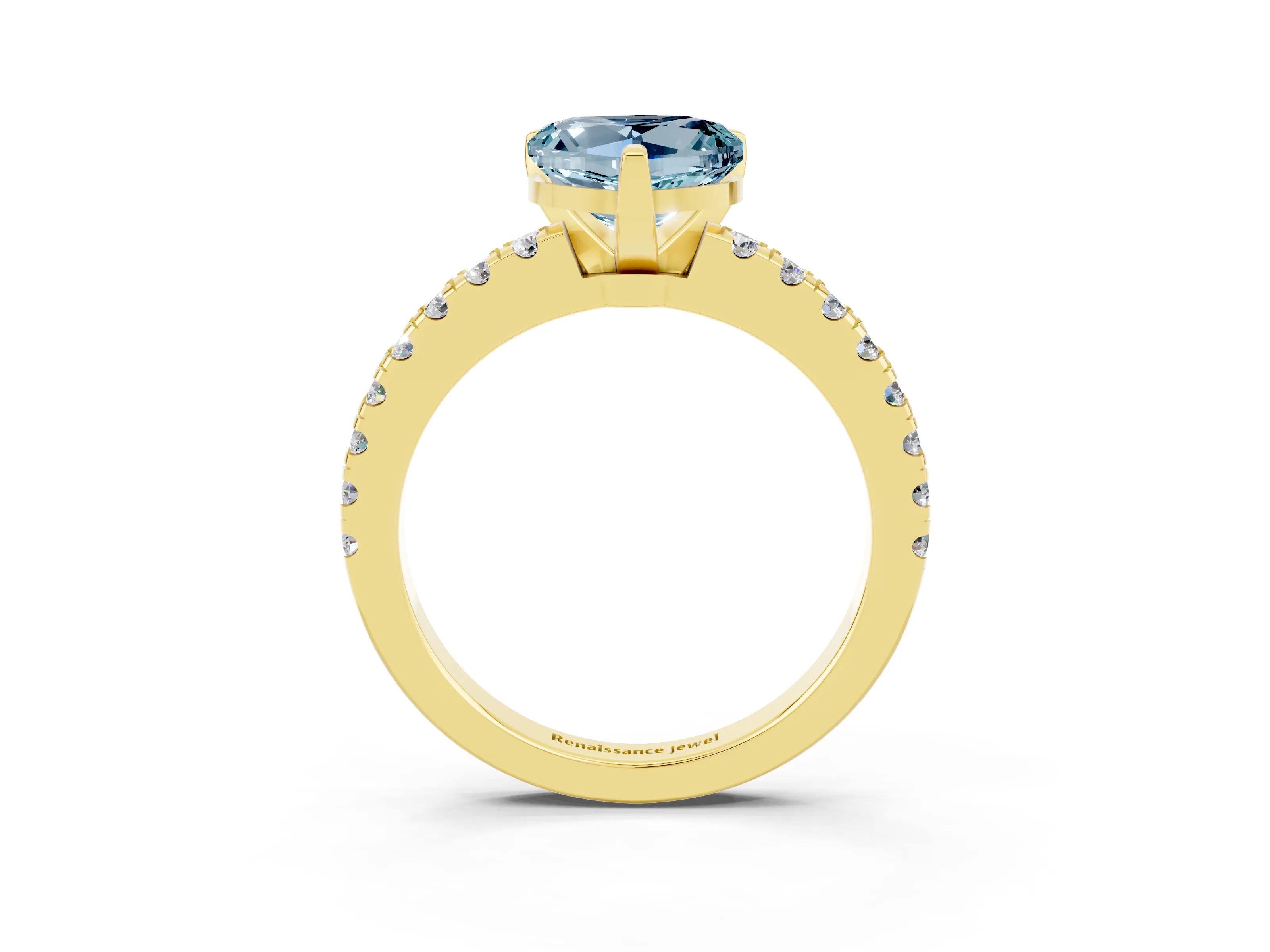 Yellow gold Heart Cut Solitaire Diamond with Pavé Band and Four-Prong Setting_3