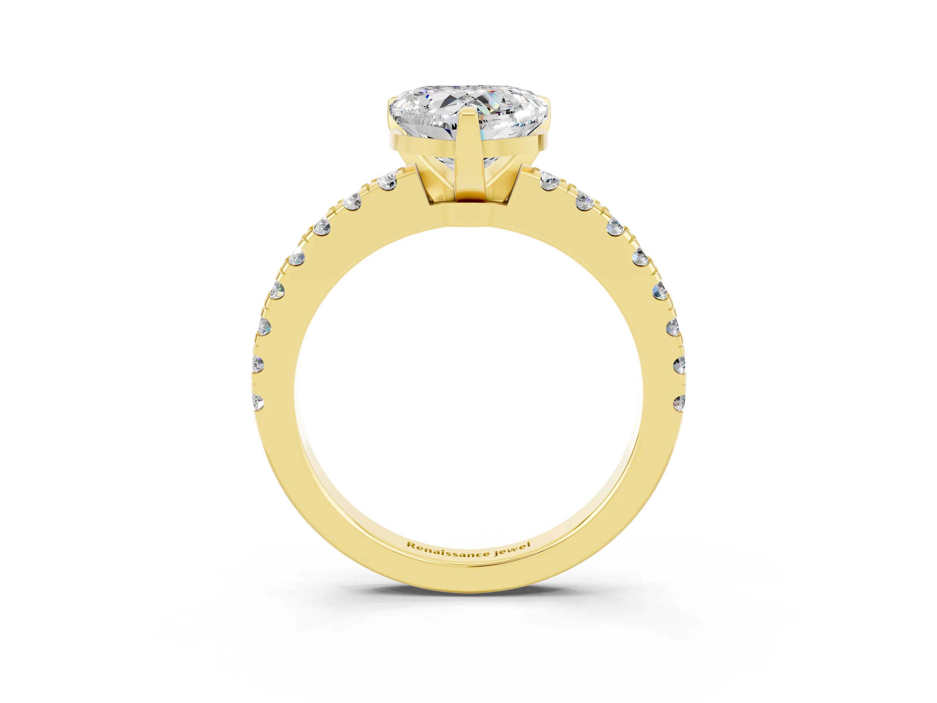 Yellow gold Heart Cut Solitaire Diamond with Pavé Band and Four-Prong Setting_3