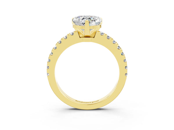 Yellow gold Heart Cut Solitaire Moissanite with Pavé Band and Four-Prong Setting