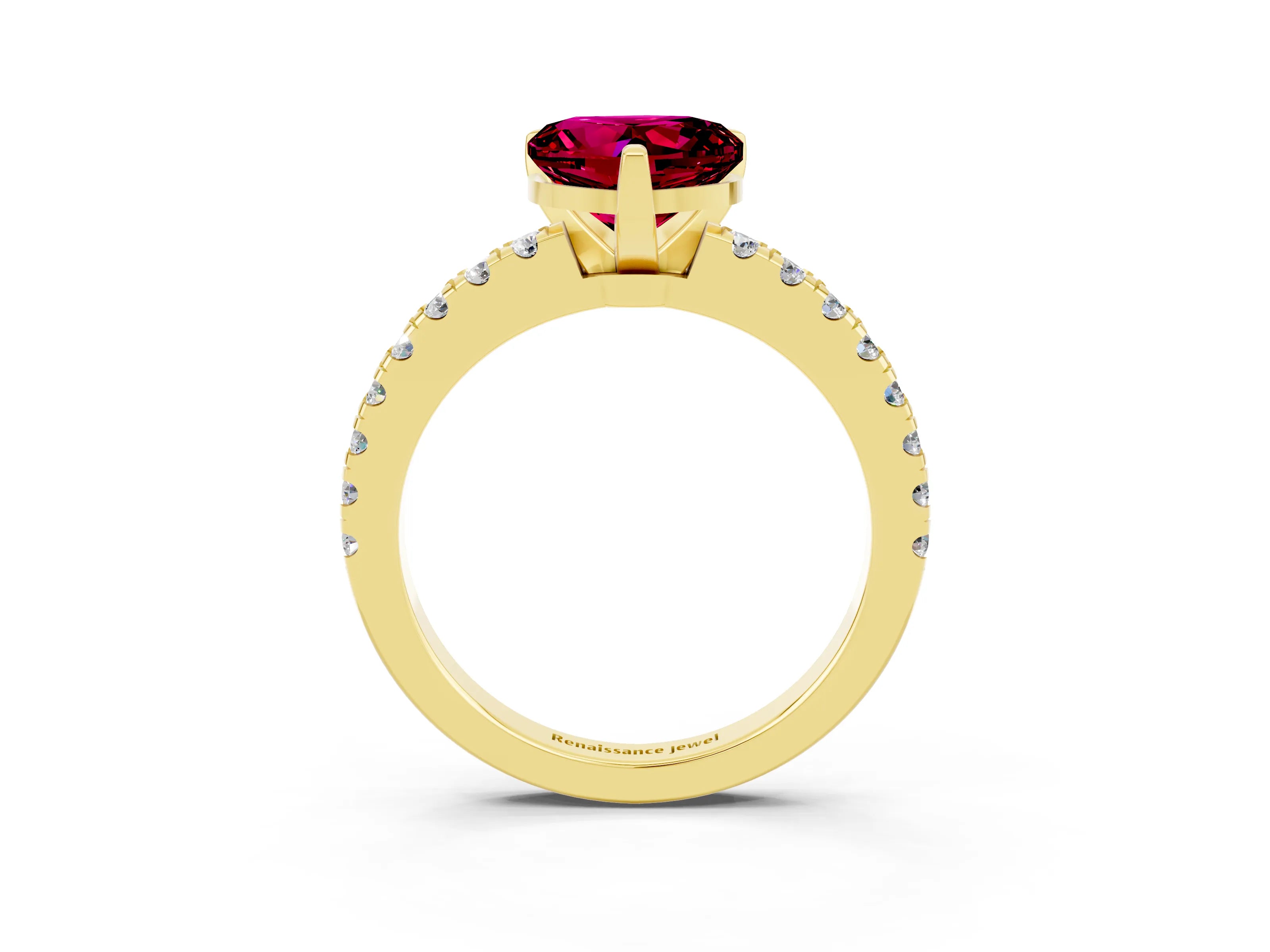 Yellow gold Heart Cut Solitaire Diamond with Pavé Band and Four-Prong Setting_3