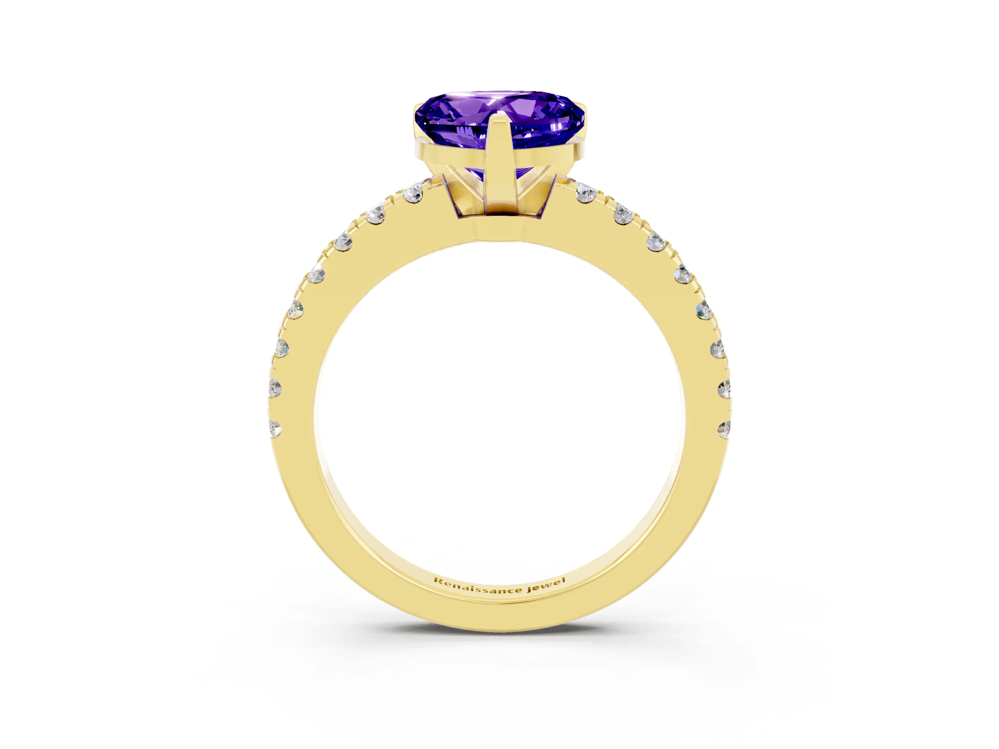 Yellow gold Heart Cut Solitaire Diamond with Pavé Band and Four-Prong Setting_3