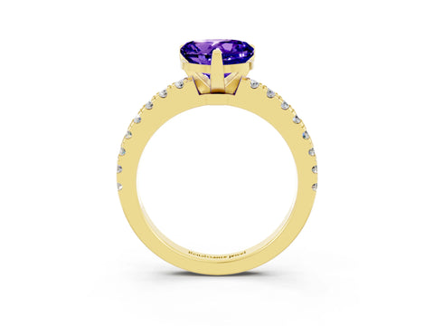 Yellow gold Heart Cut Solitaire Diamond with Pavé Band and Four-Prong Setting_3