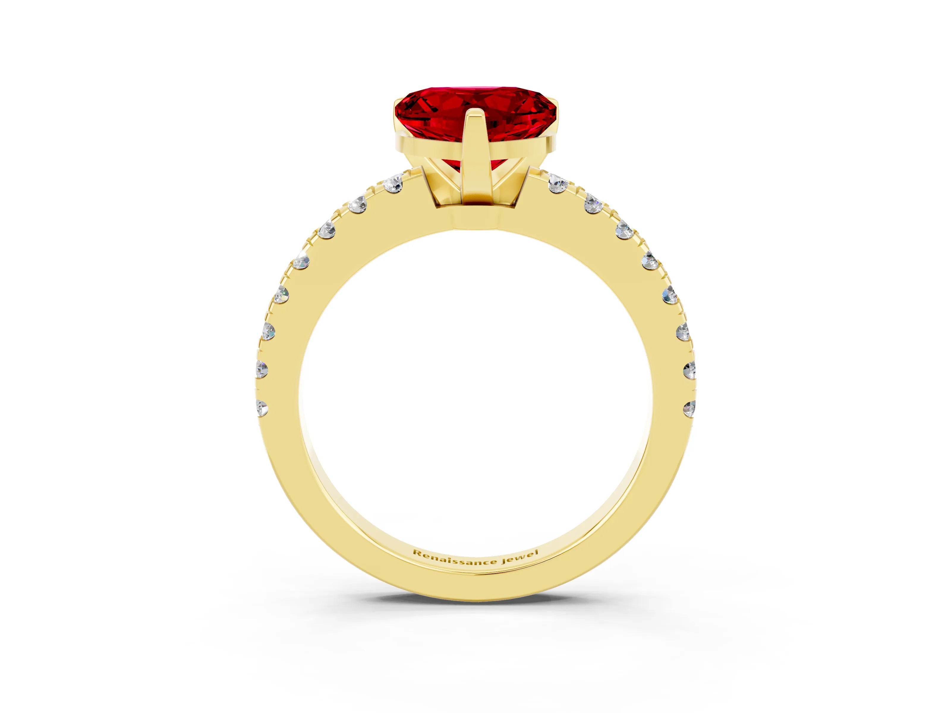 Yellow gold Heart Cut Solitaire Diamond with Pavé Band and Four-Prong Setting_3