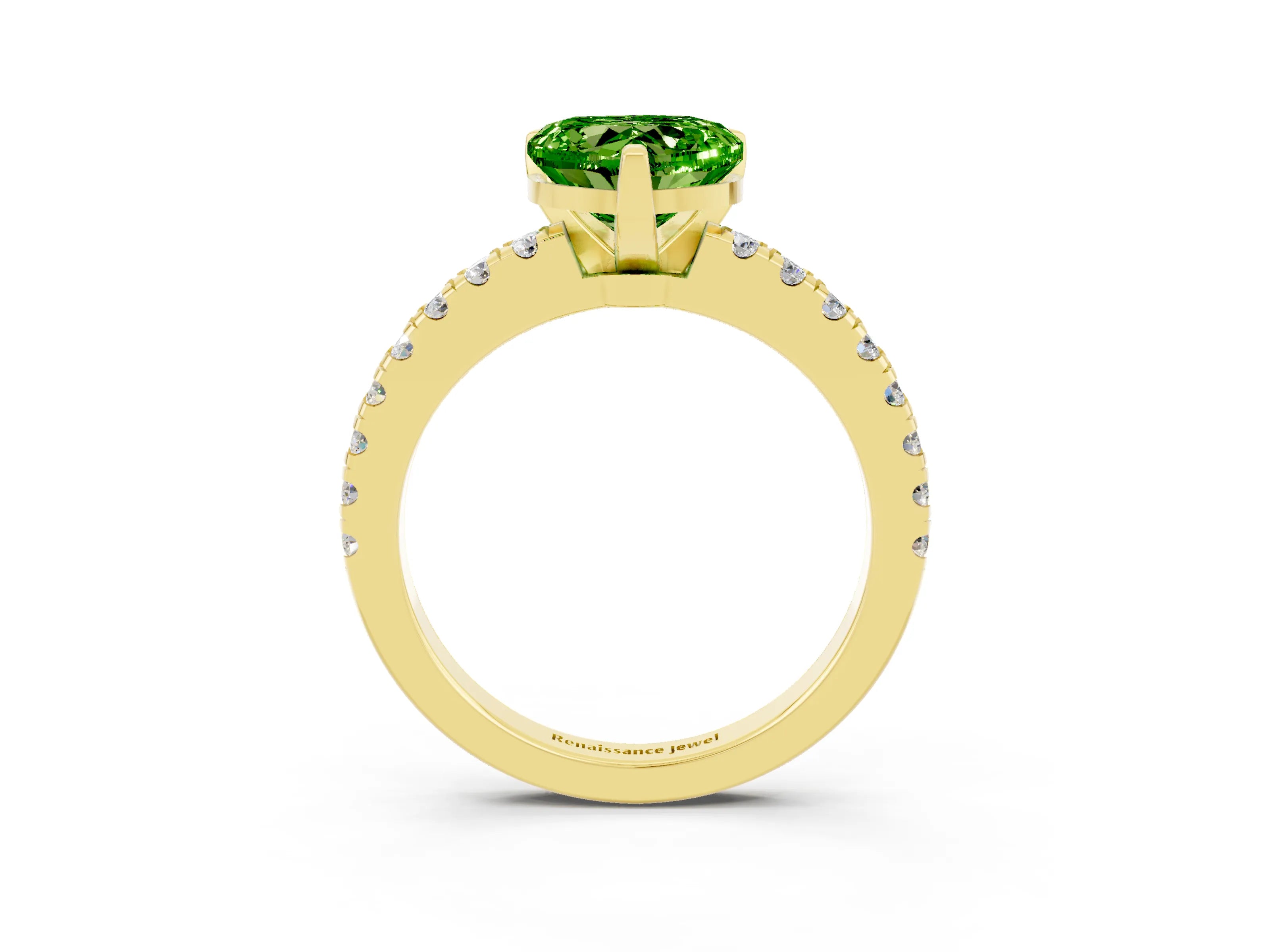 Yellow gold Heart Cut Solitaire Diamond with Pavé Band and Four-Prong Setting_3