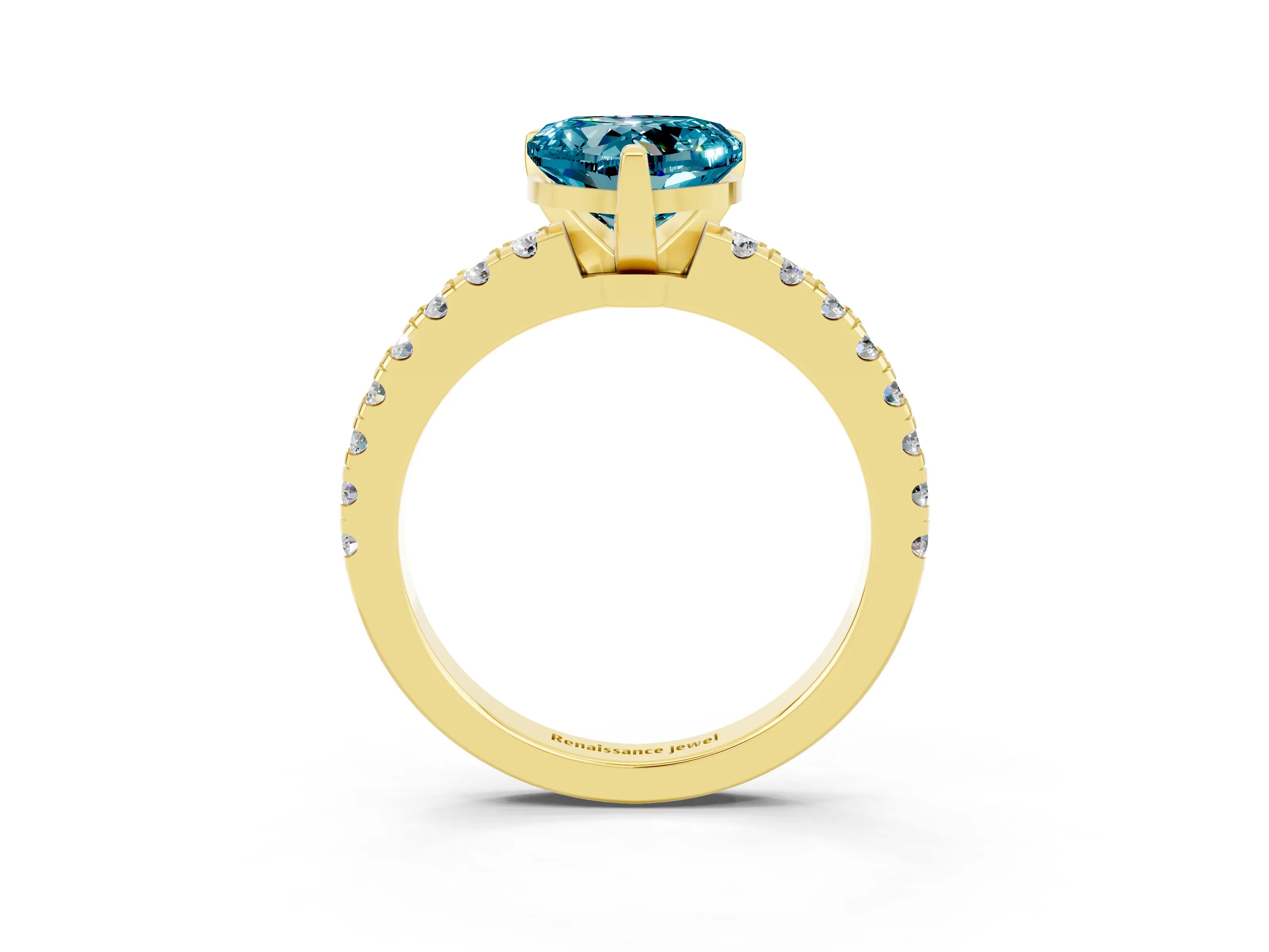 Yellow gold Heart Cut Solitaire Diamond with Pavé Band and Four-Prong Setting_3