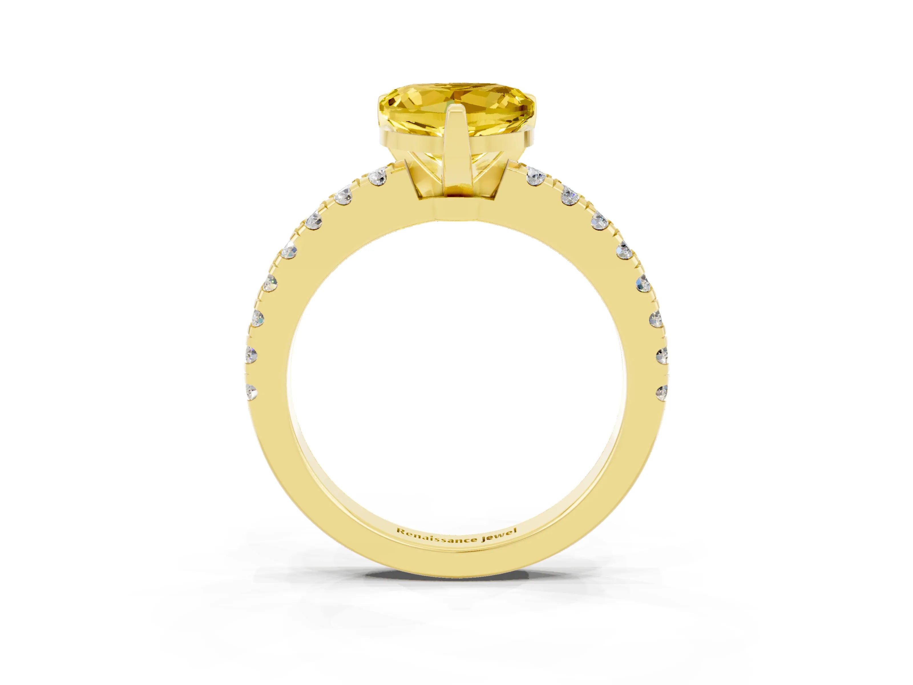Yellow gold Heart Cut Solitaire Diamond with Pavé Band and Four-Prong Setting_3