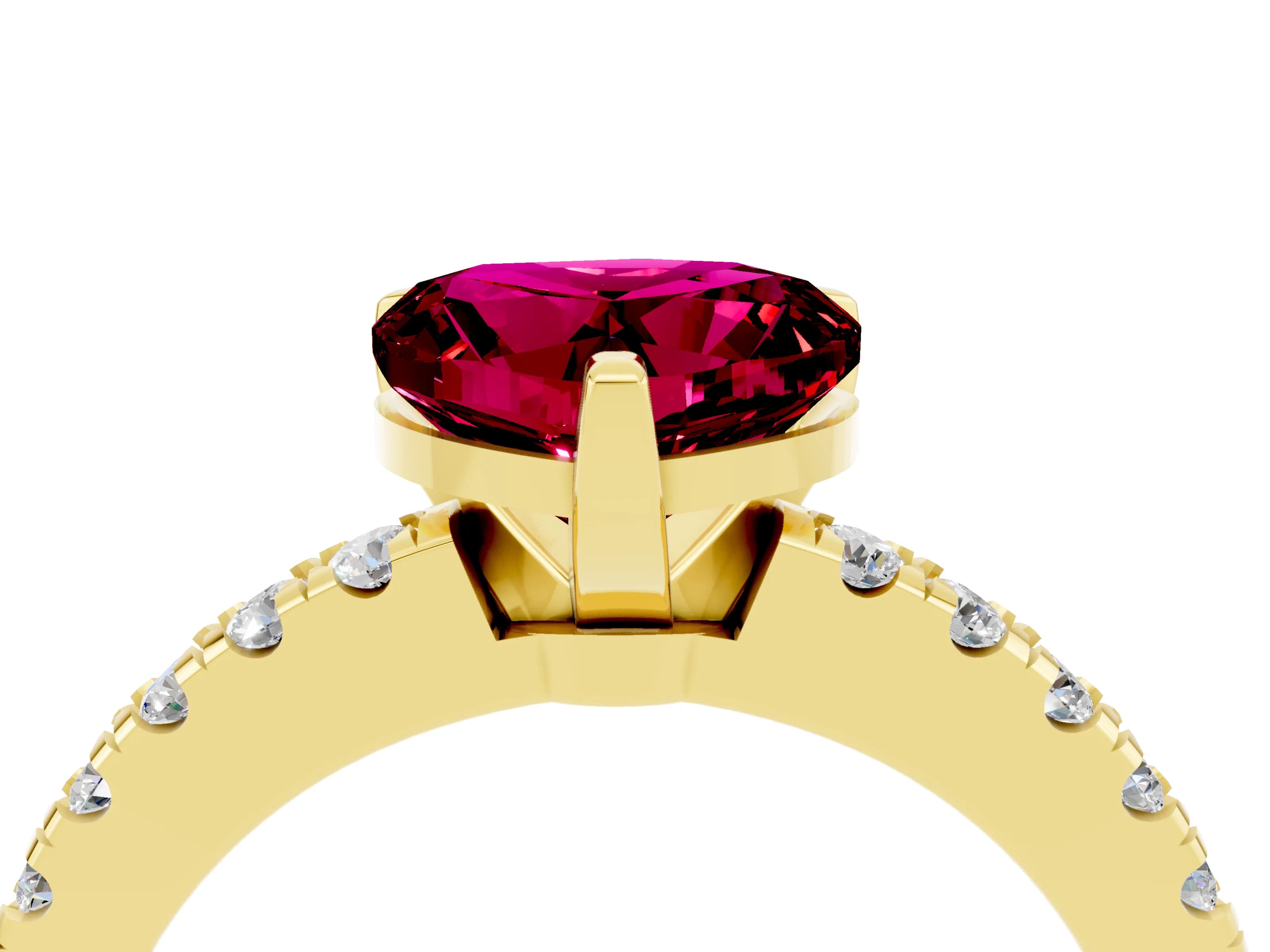 Yellow gold Heart Cut Solitaire Diamond with Pavé Band and Four-Prong Setting_4