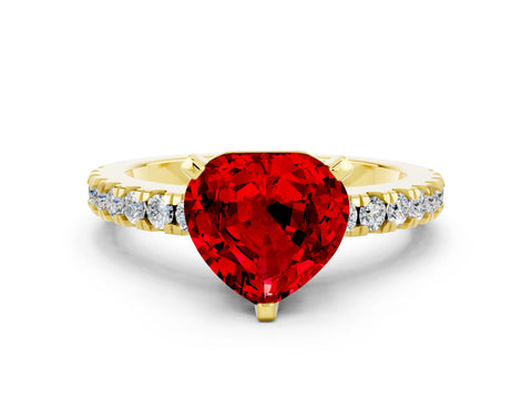 Yellow gold Heart Cut Solitaire Diamond with Pavé Band and Four-Prong Setting