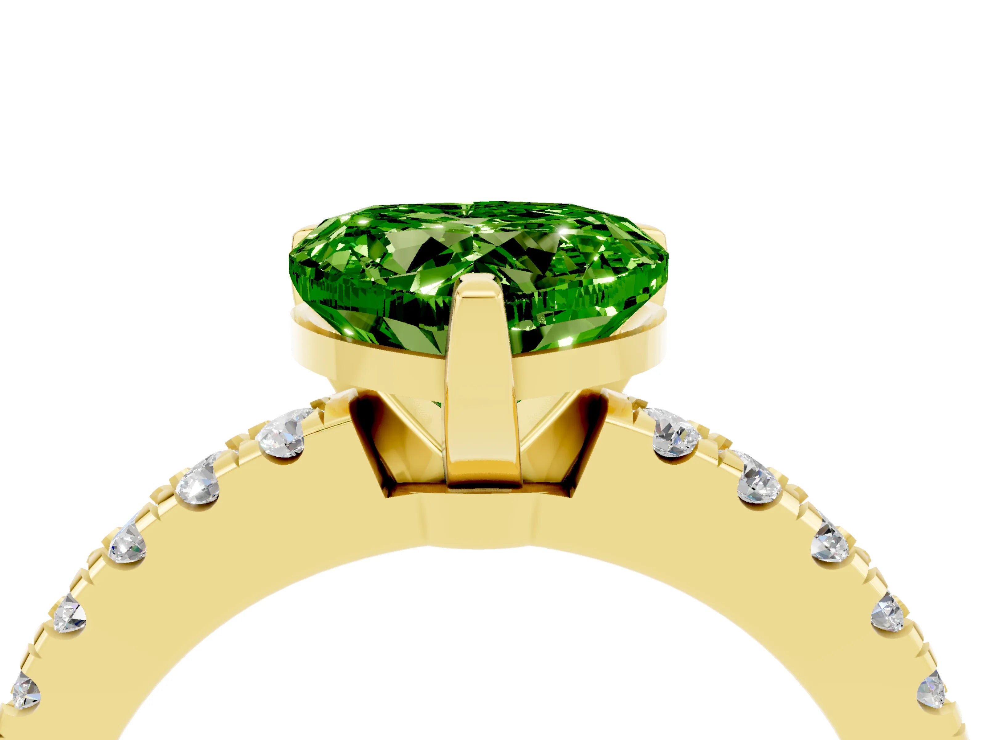 Yellow gold Heart Cut Solitaire Diamond with Pavé Band and Four-Prong Setting_4