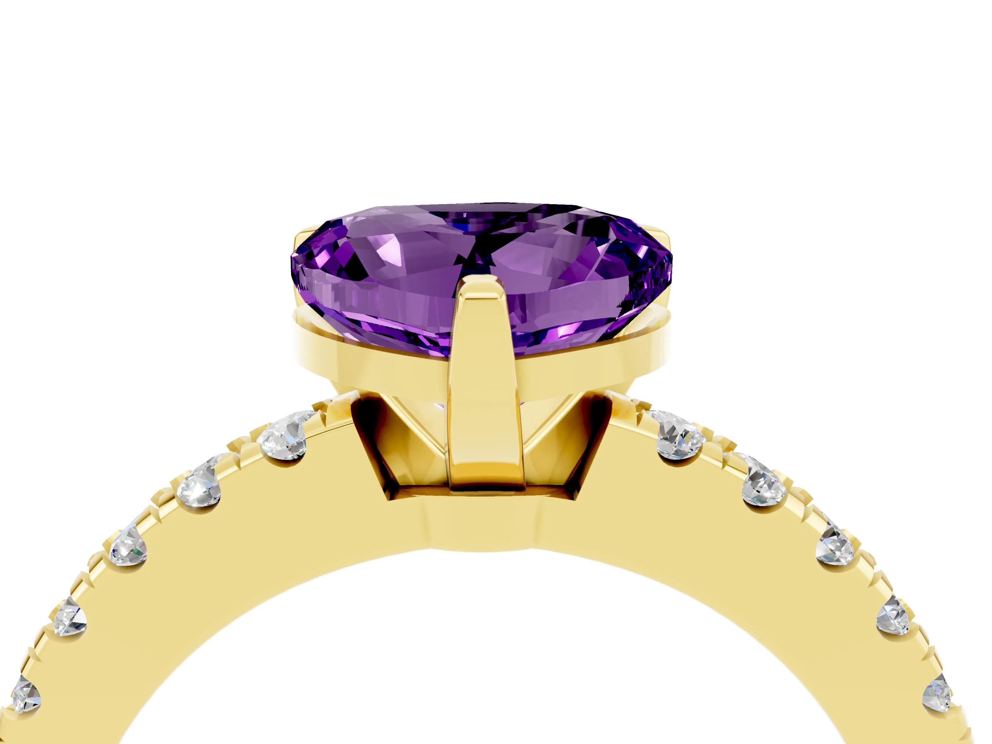 Yellow gold Heart Cut Solitaire Diamond with Pavé Band and Four-Prong Setting_4