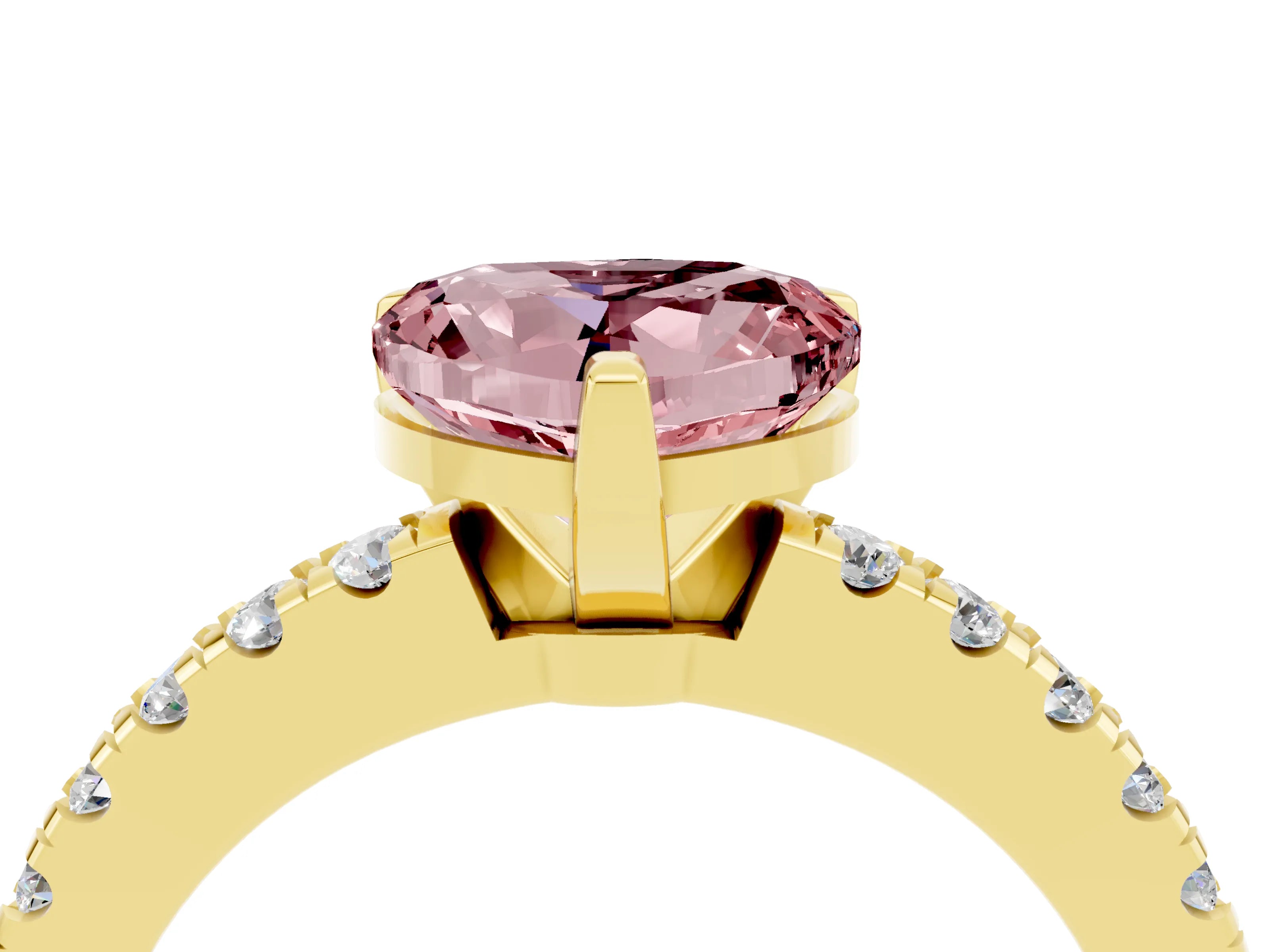Yellow gold Heart Cut Solitaire Diamond with Pavé Band and Four-Prong Setting_4