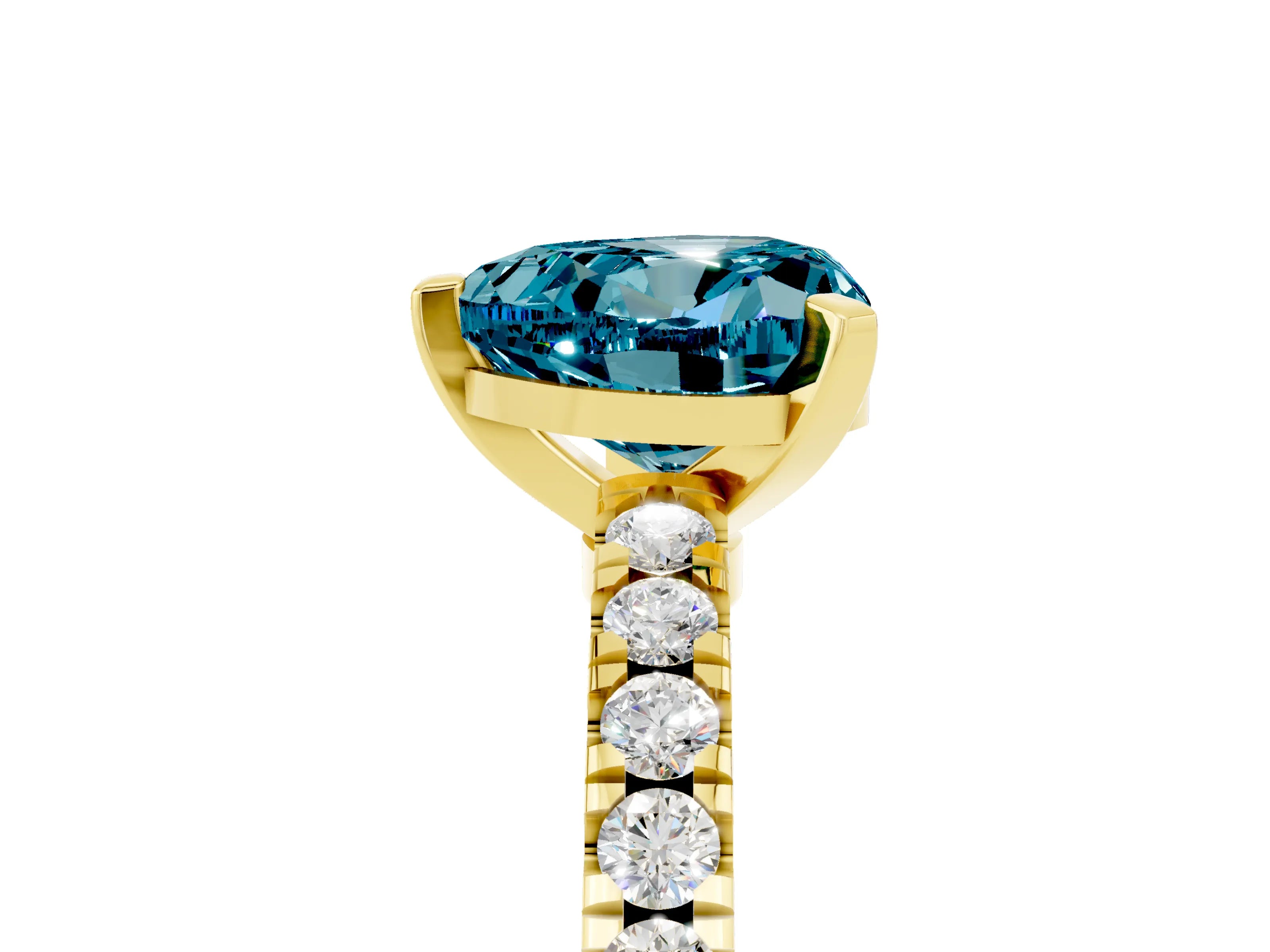 Yellow gold Heart Cut Solitaire Diamond with Pavé Band and Four-Prong Setting_5