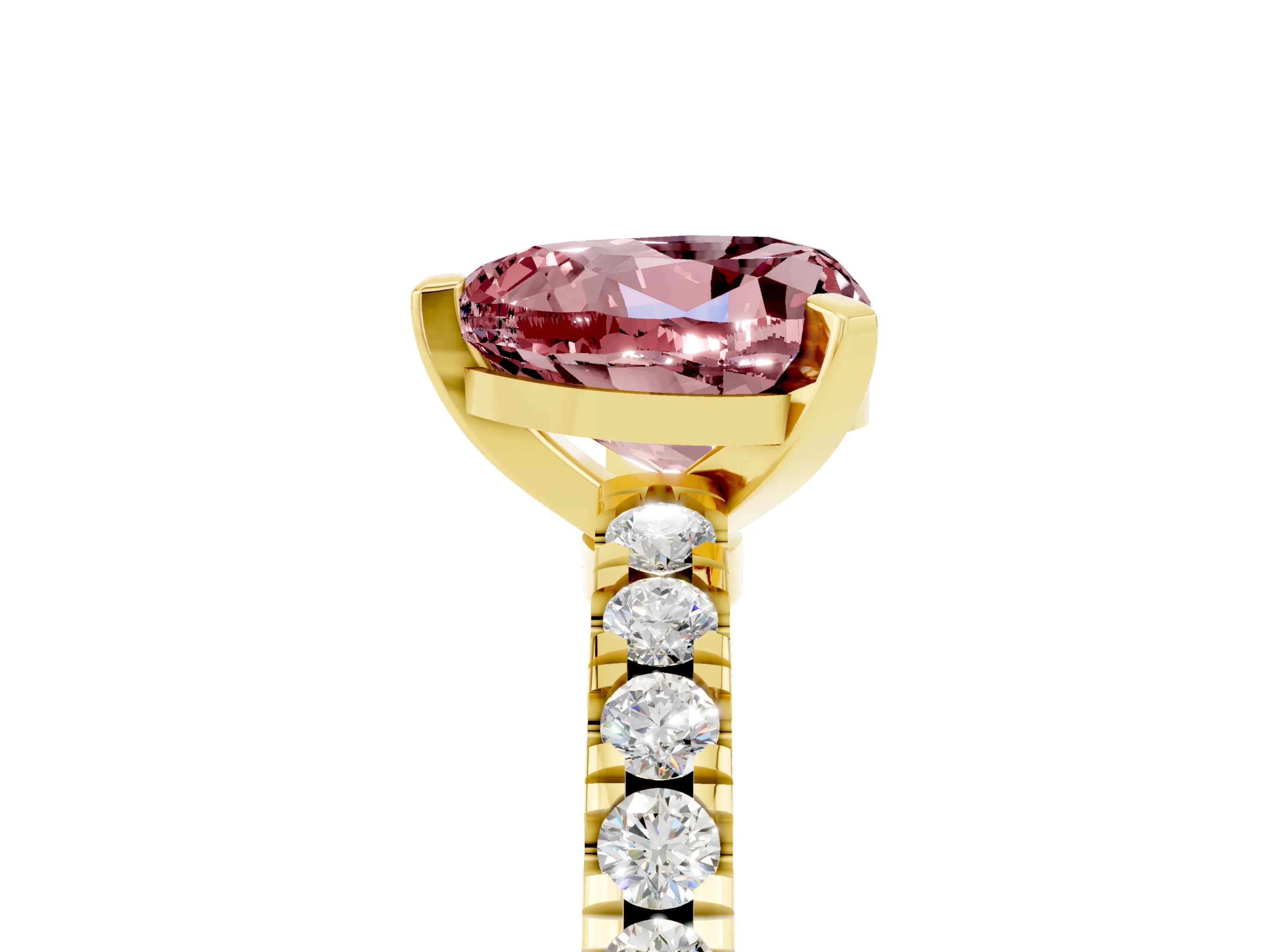 Yellow gold Heart Cut Solitaire Diamond with Pavé Band and Four-Prong Setting_5