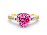 Yellow gold Heart Cut Solitaire Diamond with Pavé Band and Four-Prong Setting