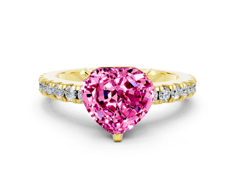 Yellow gold Heart Cut Solitaire Diamond with Pavé Band and Four-Prong Setting