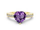 Yellow gold Heart Cut Solitaire Diamond with Pavé Band and Four-Prong Setting