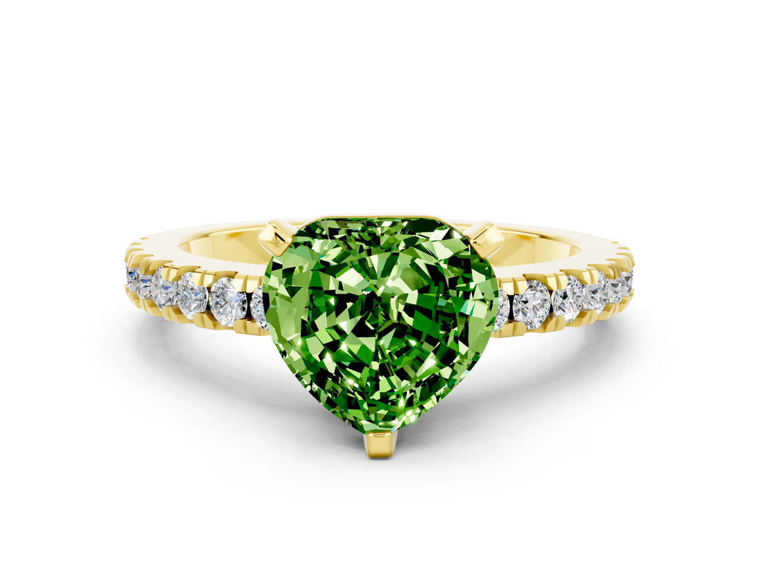 Yellow gold Heart Cut Solitaire Diamond with Pavé Band and Four-Prong Setting