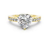 Yellow gold Heart Cut Solitaire Diamond with Pavé Band and Four-Prong Setting