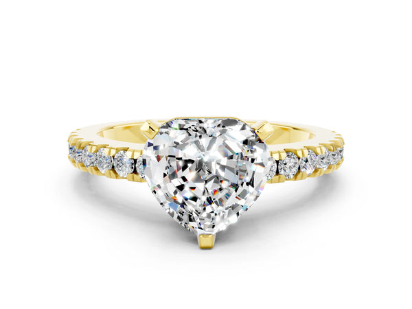 Yellow gold Heart Cut Solitaire Moissanite with Pavé Band and Four-Prong Setting