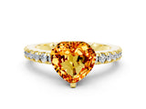 Yellow gold Heart Cut Solitaire Diamond with Pavé Band and Four-Prong Setting