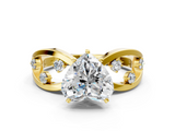Yellow gold Heart Cut Solitaire Diamond with Side Stones on Criss-Cross Band and Four-Prong Setting_4