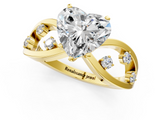 Yellow gold Heart Cut Solitaire Diamond with Side Stones on Criss-Cross Band and Four-Prong Setting_5