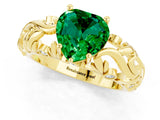 Yellow gold Heart Cut Solitaire Emerald Leaf-Inspired Vine Band Ring with Prong Setting_1
