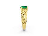 Yellow gold Heart Cut Solitaire Emerald Leaf-Inspired Vine Band Ring with Prong Setting_2