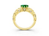 Yellow gold Heart Cut Solitaire Emerald Leaf-Inspired Vine Band Ring with Prong Setting_3
