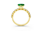 Yellow gold Heart Cut Solitaire Emerald Ring with Pave Band and Four-Prong Setting_3