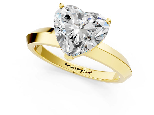 Yellow gold Heart Cut Solitaire Engagement Ring with Flat Band and Four-Prong Setting