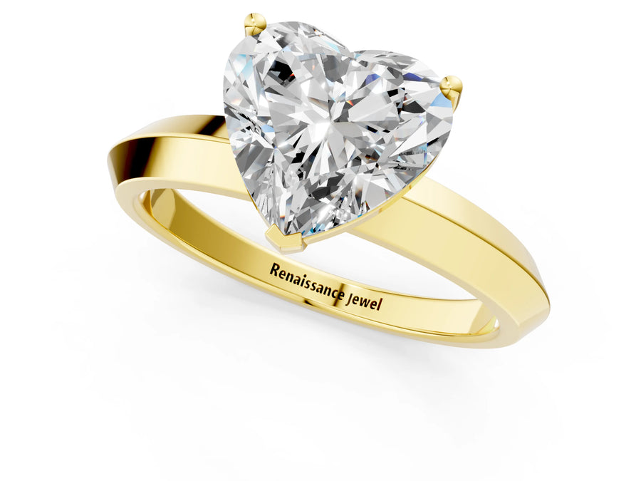 Yellow gold Heart Cut Solitaire Engagement Ring with Flat Band and Four-Prong Setting