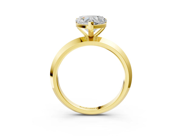 Yellow gold Heart Cut Solitaire Engagement Ring with Flat Band and Four-Prong Setting
