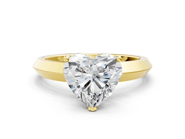 Yellow gold Heart Cut Solitaire Engagement Ring with Flat Band and Four-Prong Setting
