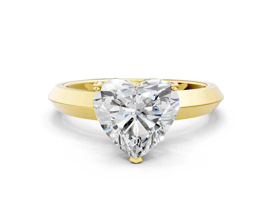 Yellow gold Heart Cut Solitaire Engagement Ring with Flat Band and Four-Prong Setting
