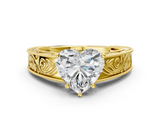 Yellow gold Heart Cut Solitaire Engraved Band with Four-Prong Setting_71