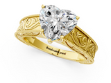 Yellow gold Heart Cut Solitaire Engraved Band with Four-Prong Setting_72